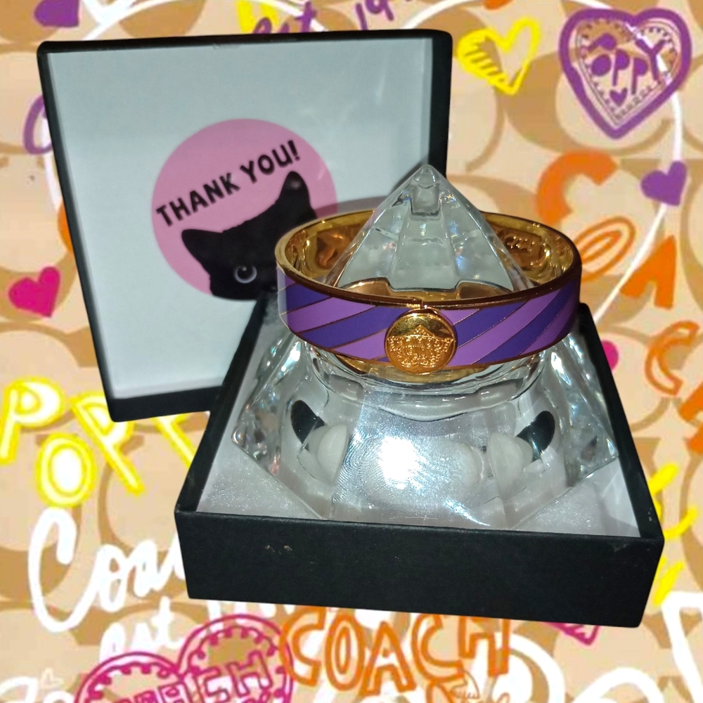 Vintage Coach Poppy Bangle Bracelet Goldtone Wt Stripes Purple & Lavender GUC